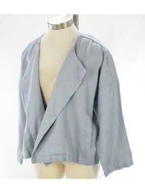 EILEEN FISHER Dawn Blue Heavy Organic Linen Double Breasted Open Jacket PM NWT